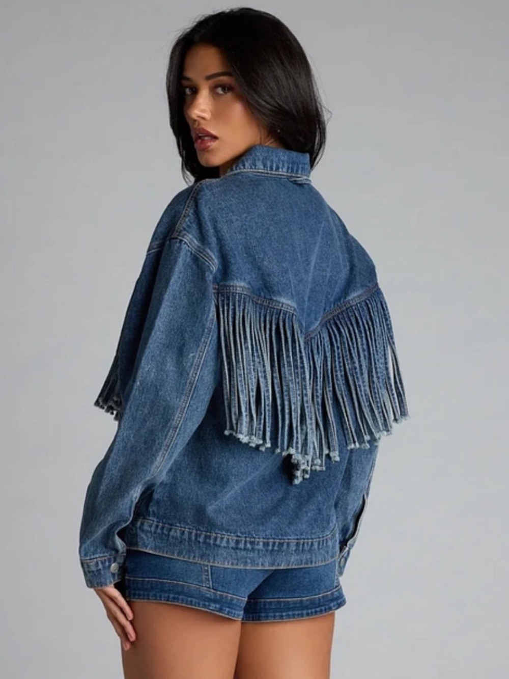 Windsor Blue Denim Jacket with Front Fringe - Picture 3 of 10